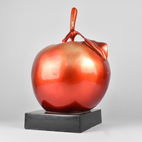 154 - A Large Modern Sculpture of an Apple on Ebonsided Plinth Based, 42cm High