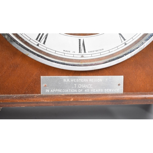 155 - A Mid 20th Century Walnut Cased Westminster Chime Presentation Mantel Clock Celebrating 45 Years in ... 