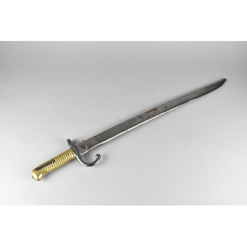 158 - A 19th Century French 1866 Pattern Chassepot Rifle Sword Bayonet with Ribbed Brass Handle and Recurv... 