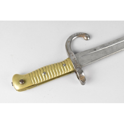 158 - A 19th Century French 1866 Pattern Chassepot Rifle Sword Bayonet with Ribbed Brass Handle and Recurv... 