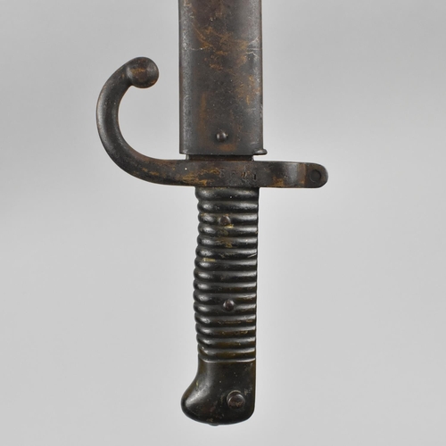 160 - A 19th Century French 1866 Pattern Chassepot Rifle Sword Bayonet with Ribbed Handle and Recurved Yat... 