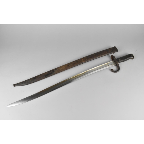 160 - A 19th Century French 1866 Pattern Chassepot Rifle Sword Bayonet with Ribbed Handle and Recurved Yat... 