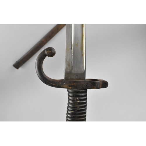 160 - A 19th Century French 1866 Pattern Chassepot Rifle Sword Bayonet with Ribbed Handle and Recurved Yat... 