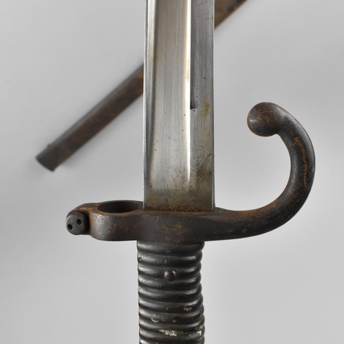 160 - A 19th Century French 1866 Pattern Chassepot Rifle Sword Bayonet with Ribbed Handle and Recurved Yat... 