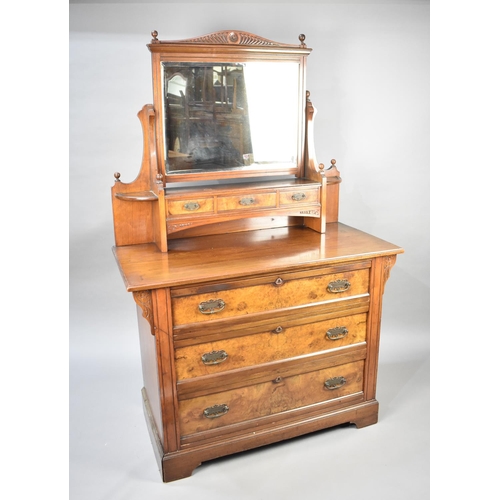 569 - A Late Victorian Burr Walnut Three Drawer Dressing Chest, Matches Lot 568, 106cm wide