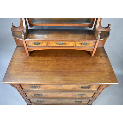 569 - A Late Victorian Burr Walnut Three Drawer Dressing Chest, Matches Lot 568, 106cm wide