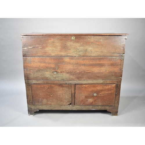 571 - A 19th Century Oak Coffer Chest with Hinged Lid and Two Base Drawers, Bracket Feet, 109cm wide