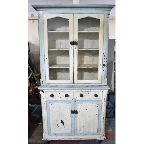 574 - A 19th Century Painted and Glazed Housekeepers Cupboard, the Base Section with Two Drawers Over base... 