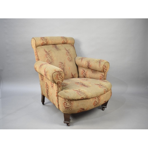 579 - A Late 19th/Early 20th Century Cut Moquette Upholstered Armchair, for Reupholstery