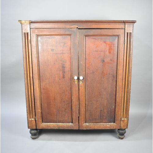 585 - A 19th Century Scumble Glazed Shelved Cabinet with Panelled Doors, Having White Ceramic Handles, Som... 