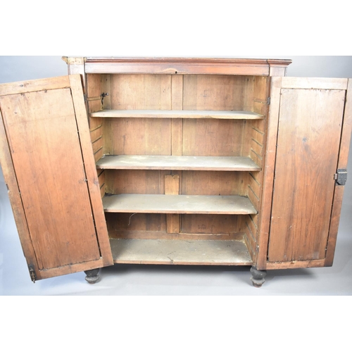 585 - A 19th Century Scumble Glazed Shelved Cabinet with Panelled Doors, Having White Ceramic Handles, Som... 