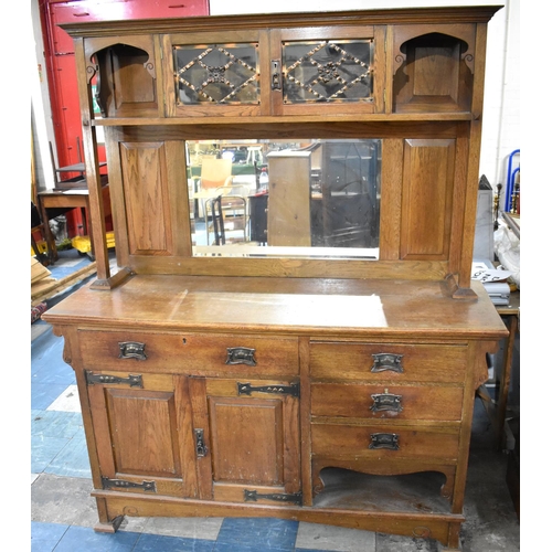 587 - An Arts and Crafts Mirror Back Sideboard, the Base Section with Single Long Drawer and Panelled Door... 