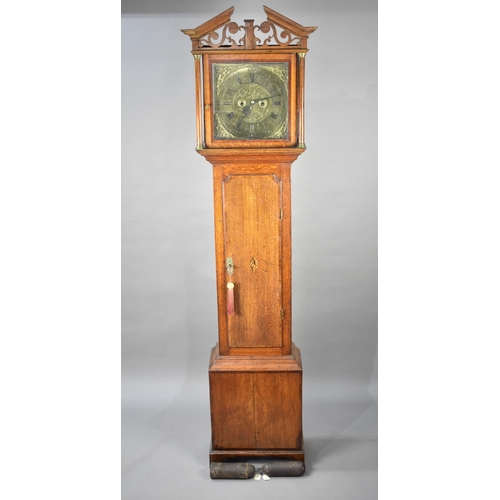 593 - An Oak Long Case Clock with Shell Inlay to Cross Banded Pendulum Door, Brass Face Inscribed for Andr... 