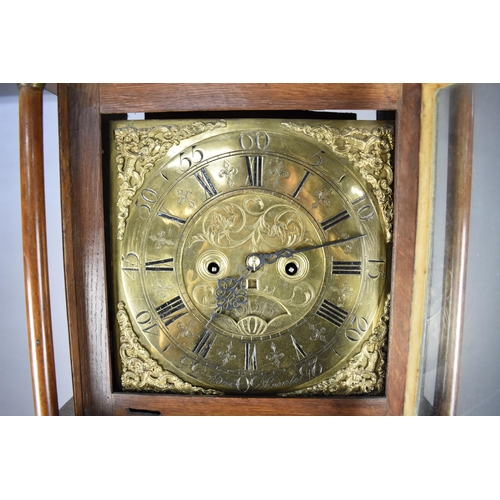 593 - An Oak Long Case Clock with Shell Inlay to Cross Banded Pendulum Door, Brass Face Inscribed for Andr... 