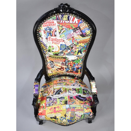 595 - A Victorian Style Chair Upholstered in Comic Book Fabric