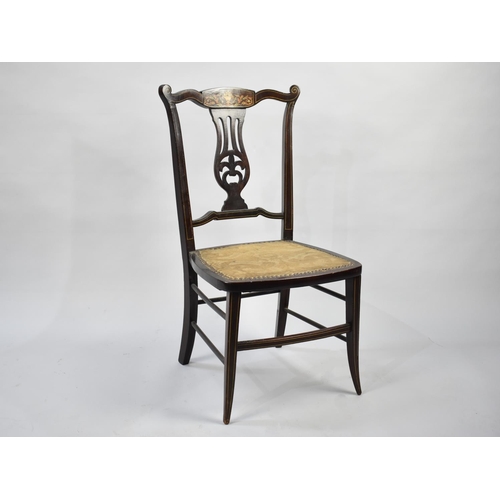 602 - A Pretty Inlaid Edwardian Ladies Bedroom Chair with Pierced Vase Splat