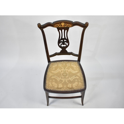 602 - A Pretty Inlaid Edwardian Ladies Bedroom Chair with Pierced Vase Splat