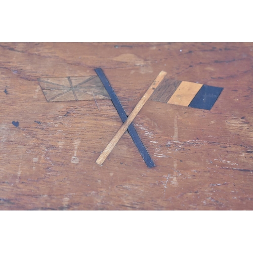 64 - A WW1 Period Rectangular Topped Rustic Wooden Stool Decorated with the French Flag and Union Jack, 3... 