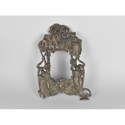 72 - Late Victorian Cast Metal Photo Frame with Figural Decoration, Missing Hinged Easel back, 35cm high ... 