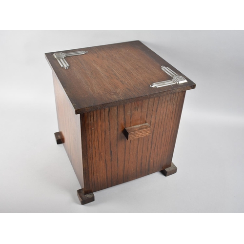 75 - An Art Deco Oak Box with Hinged Lid Having Chrome Mounts, 30.5cm Square and 31.5 High