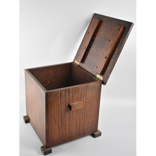 75 - An Art Deco Oak Box with Hinged Lid Having Chrome Mounts, 30.5cm Square and 31.5 High