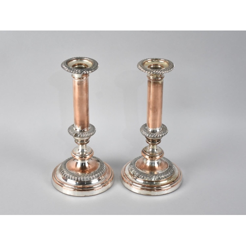 87 - A Pair of Sheffield Plate Candlesticks, Weighted Bases, Stamped To Holders 