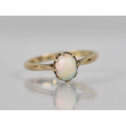 132 - A 9ct Gold Opal Mounted Ring, Oval Cabochon Stone 7.2mm by 5.5mm, Raised in Eight Claws to Reverse T... 