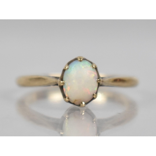 132 - A 9ct Gold Opal Mounted Ring, Oval Cabochon Stone 7.2mm by 5.5mm, Raised in Eight Claws to Reverse T... 