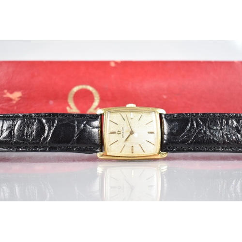 188 - A Vintage 18ct Gold Cased Ladies Omega Manual Wrist Watch, Champagne Face with Baton Hour Indicators... 