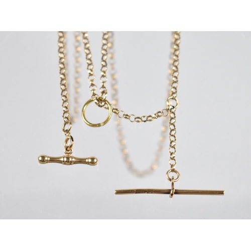 144 - A 9ct Gold Necklace with T Bar Central Drop, (26mm Drop Total), Fine Belcher Chain having Later T Ba... 