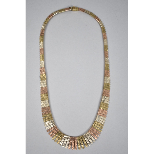 62 - An Italian 9ct Tri Coloured Gold Cleopatra Fringe Necklace with Engraved Decoration, White, Yellow a... 