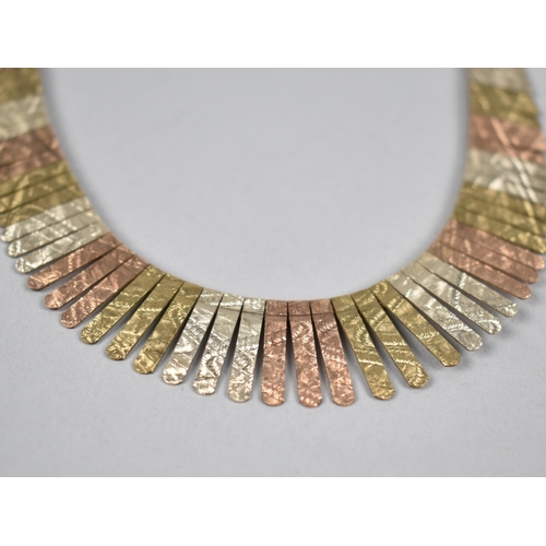 62 - An Italian 9ct Tri Coloured Gold Cleopatra Fringe Necklace with Engraved Decoration, White, Yellow a... 