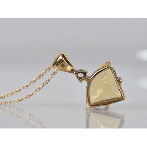 64 - A 9ct Gold, Citrine and CZ Stone Pendant, Fancy Cut Stone Measuring 14.8mm Wide, in Four Claws and w... 