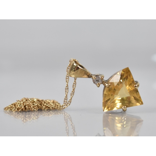 64 - A 9ct Gold, Citrine and CZ Stone Pendant, Fancy Cut Stone Measuring 14.8mm Wide, in Four Claws and w... 