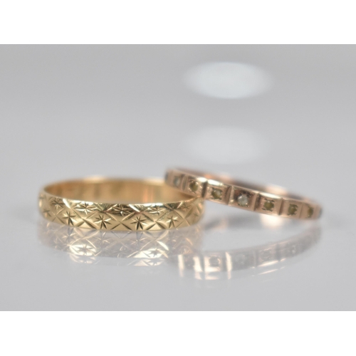 175 - Two 9ct Gold Bands, One with Incised Decoration, London 1981, Size R, together with a Similar Jewell... 