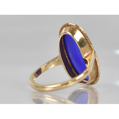 76 - A 9ct Gold and Blue Chalcedony Agate (untested) Dress Ring,  Oval Cabochon Stone Measuring 21mm by 1... 