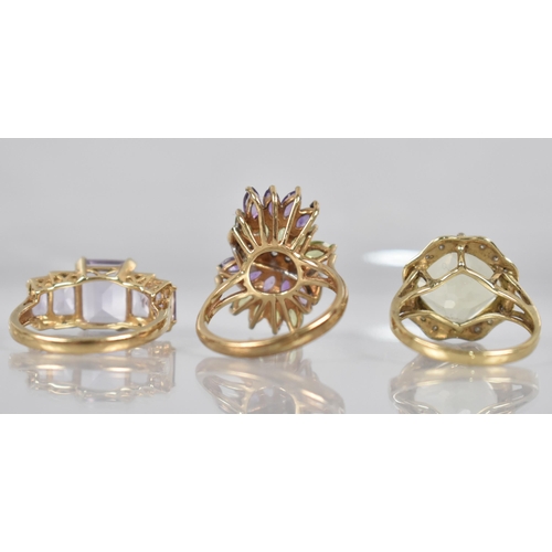 77 - A Collection of Three Jewelled Rings, Each having Diamond Embellishments, to include Peridot, Citrin... 