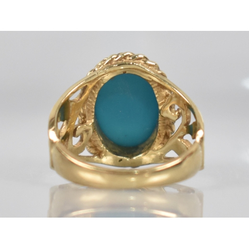 81 - A 9ct Gold and Turquoise Dress Ring, Central Oval Cabochon Stone Measuring 10mm x 13.5mm, Collet Set... 