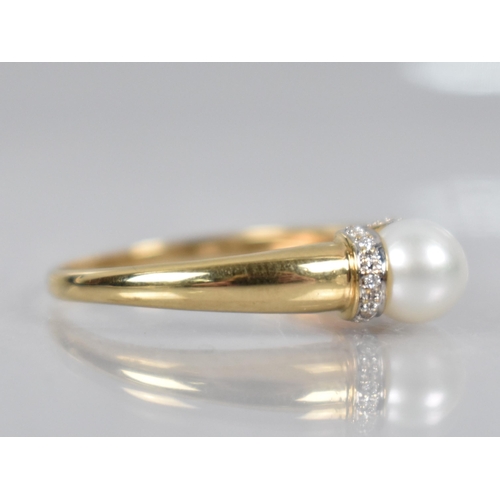 87 - An 18ct Gold Pearl and Diamond Ring, Central Round Pearl Measuring 6.4mm Diameter, White Metal Milgr... 