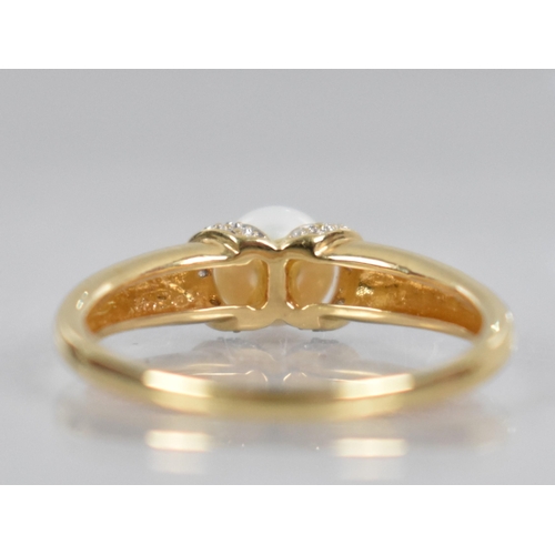 87 - An 18ct Gold Pearl and Diamond Ring, Central Round Pearl Measuring 6.4mm Diameter, White Metal Milgr... 