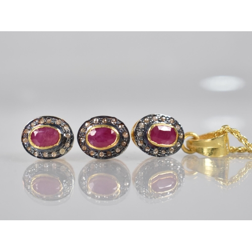 109 - A Suite of Ruby and Round Cut Diamond Jewellery to Comprise Gold Plated Silver Pendant on Similar Ro... 