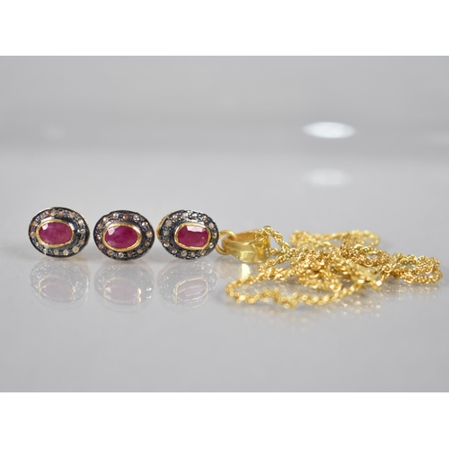 109 - A Suite of Ruby and Round Cut Diamond Jewellery to Comprise Gold Plated Silver Pendant on Similar Ro... 