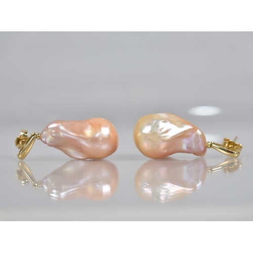 118 - A Pair of 18ct Gold and Champagne Baroque Pearl Drop Earrings, Matched Pearls Measuring 25.5mm by 16... 