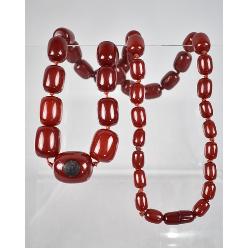 232 - A String of 41 Cherry Bakelite 'Amber' Beads, Largest Measuring 29mm by 23.4mm with Yellow and White... 