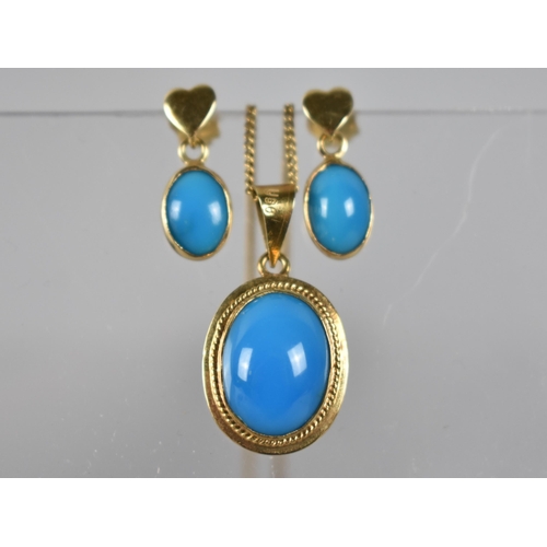 66 - A Suite of Matched Turquoise Mounted Jewellery to include Oval Cabochon Pendant with Collet Mount an... 