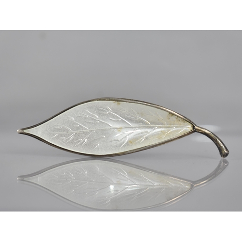 206 - David Anderson: A Norwegian Silver and White Enamel Leaf Brooch, 69mm wide by 19mm Tall, Signed Vers... 