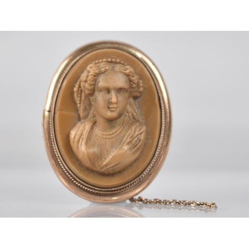 240 - A 19th Century Grand Tour Lava Cameo in High Relief Depicting Maiden in Headdress, Rose Gold Plate M... 