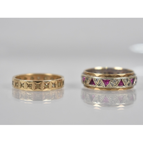 151 - Two 9ct Gold Eternity Rings, One having Silver Inner Band, Triangular Cut Rubies and Small Round Cut... 