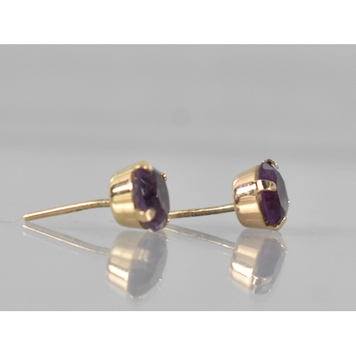 95 - A Pair of 9ct Gold Mounted Amethyst Earrings, Round Cut Stones Measuring 7.1mm Diameter Approx, Moun... 