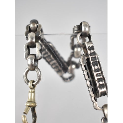 242 - A 19th Century White Metal Fancy Link Double Albert Watch Chain, Star Engraved Rectangular Links Cul... 